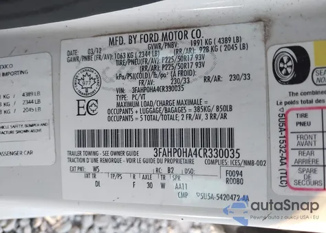 2012 Ford Fusion Se из США, поврежденный, VIN 3FAHP0HA4CR330035